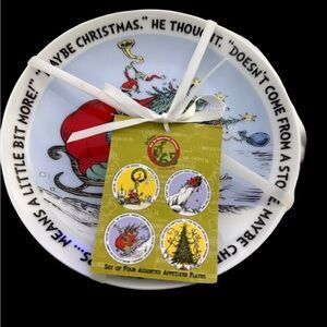 Dr. Seuss Holiday Appetizer Plate - White and Red - Set of 4